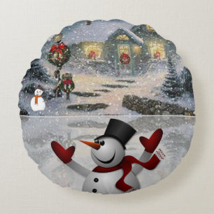 Christmas Round Pillow, Snowman Cushion