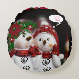 Christmas Round Pillow, Snowman Cushion