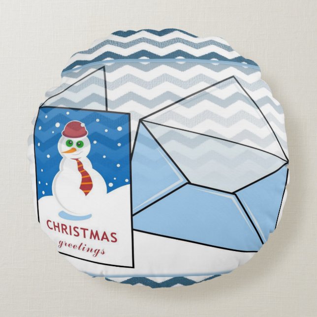 Christmas Round Pillow, Snowman Cushion (Front)