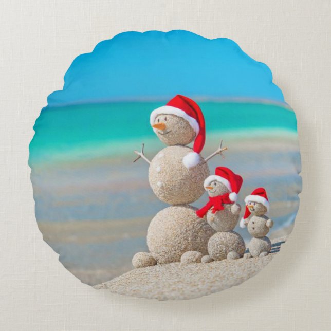 Christmas Round Pillow, Snowman Cushion (Front)