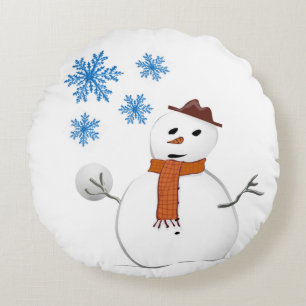 Christmas Round Pillow, Snowman Cushion