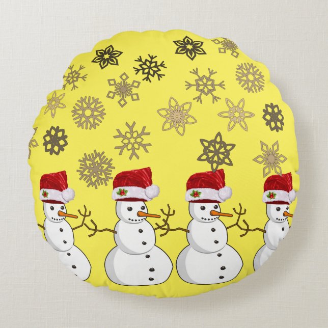 Christmas Round Pillow, Snowman Cushion (Front)