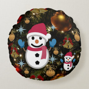 Christmas Round Pillow, Snowman Round Cushion