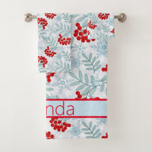 Christmas, Rowan, red, white, snowflakes Bath Towel Set