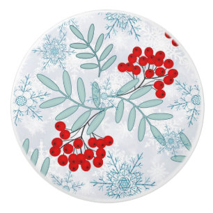 Christmas, Rowan, red, white, snowflakes Ceramic K Knob