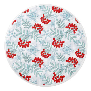 Christmas, Rowan, red, white, snowflakes Ceramic Knob
