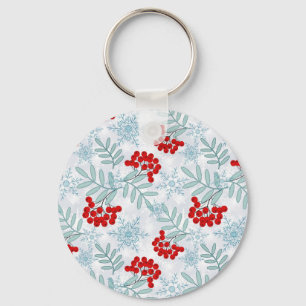 Christmas, Rowan, red, white, snowflakes Key Ring