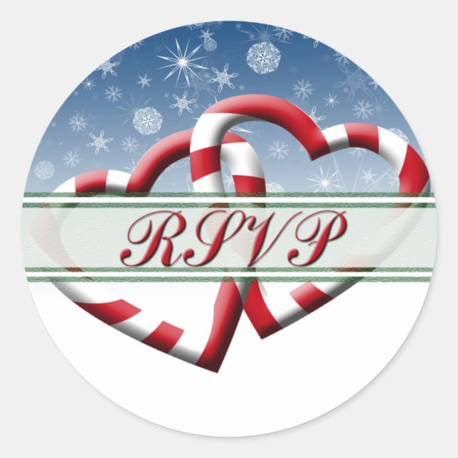 Christmas RSVP Holiday RSVP Hearts Envelope Classic Round Sticker (Front)