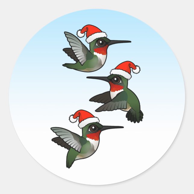 Christmas Ruby-throated Hummingbird Classic Round Sticker (Front)