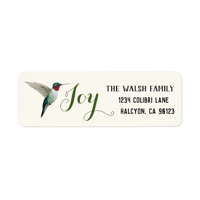 Christmas Ruby-throated Hummingbird return address Label (Front)