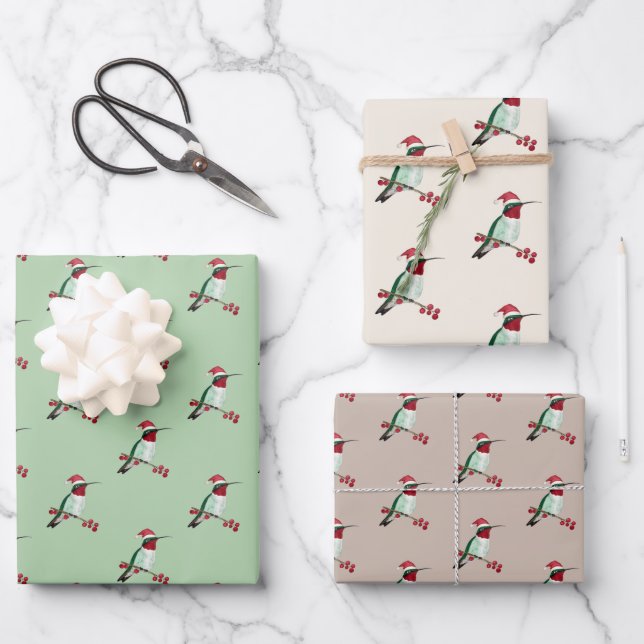 Christmas Ruby-throated Hummingbird  Wrapping Pape Paper Sheet (Front)