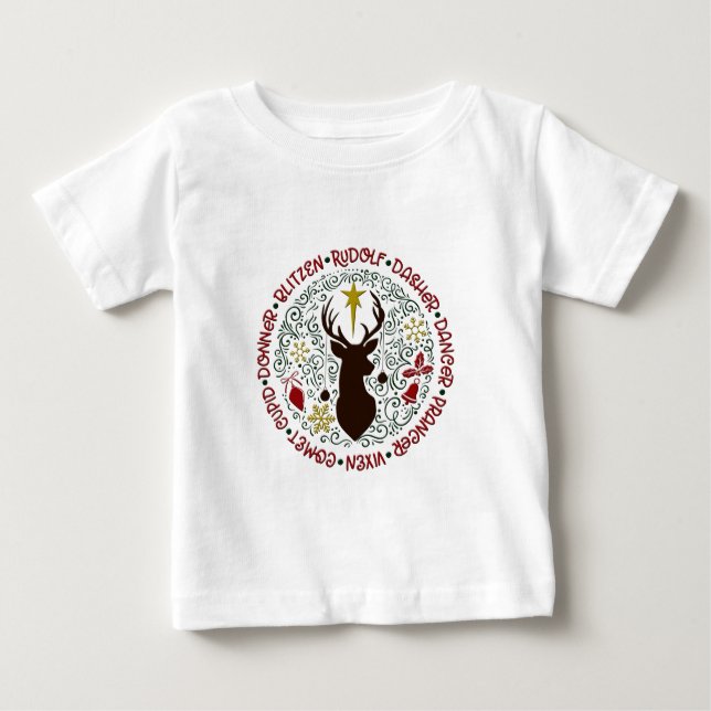 Christmas Rudolf Reindeer Names  Baby T-Shirt (Front)