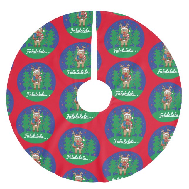 Christmas Rudolph Brushed Polyester Tree Skirt (Front)