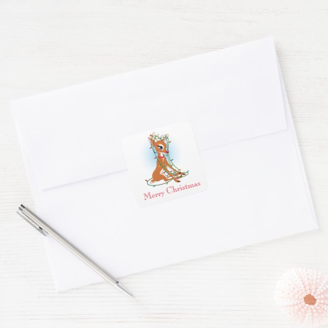 Christmas Rudolph In Lights Stickers (Envelope)