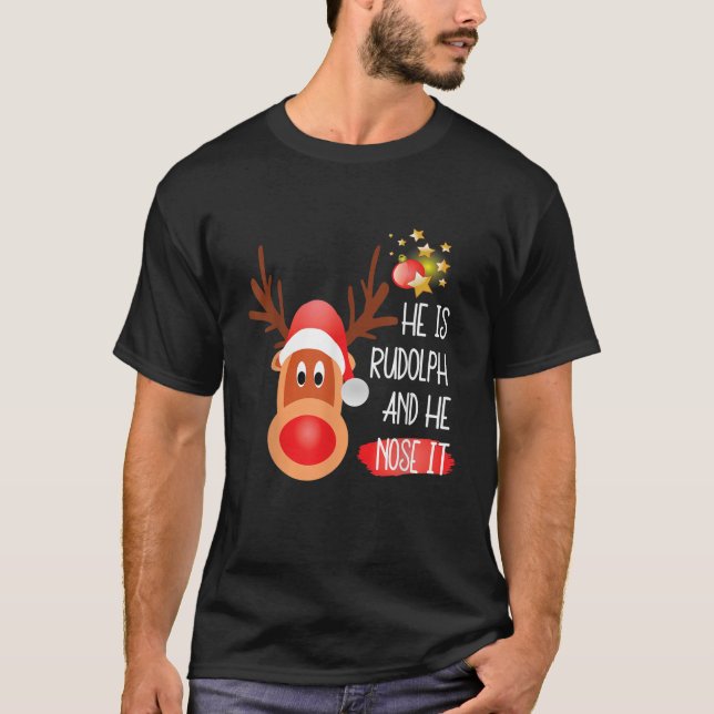 Christmas Rudolph The Big Red Nosed Reindeer Funny T-Shirt (Front)