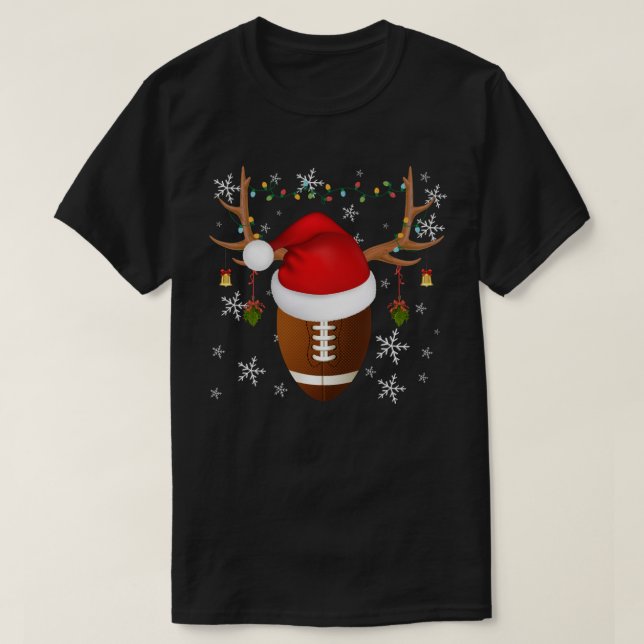 Christmas Rugby Ball Reindeer Santa Hat X-mas Tree T-Shirt (Design Front)