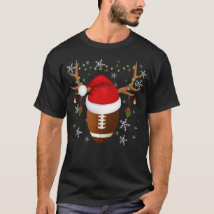Christmas Rugby Ball Reindeer Santa Hat X-mas Tree T-Shirt