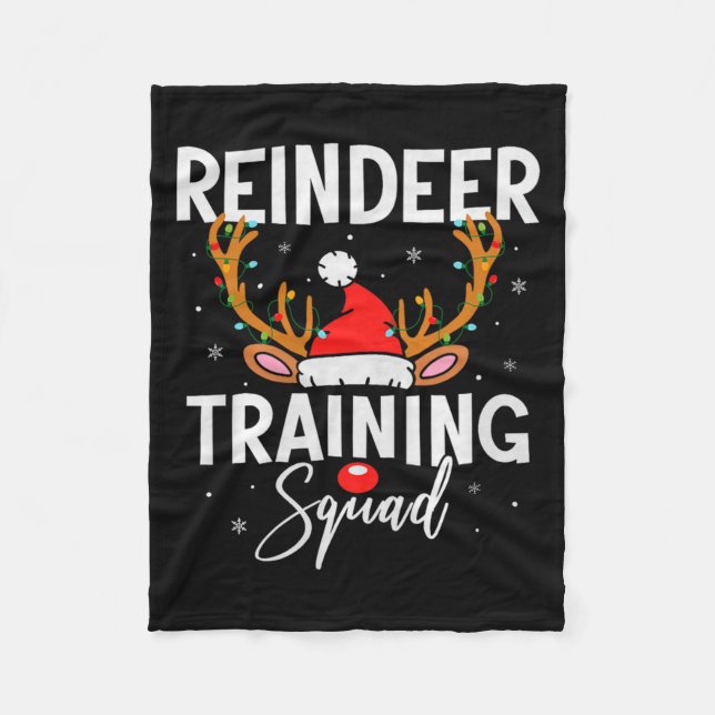 Christmas Running Team Funny Reindeer Training Squ Fleece Blanket (Front)