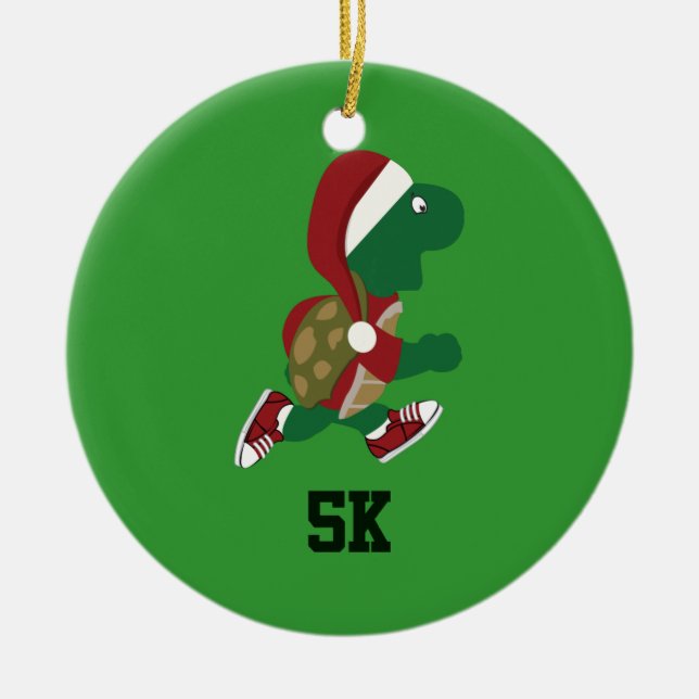 Christmas Running Turtle 5K Ceramic Tree Decoration (Front)