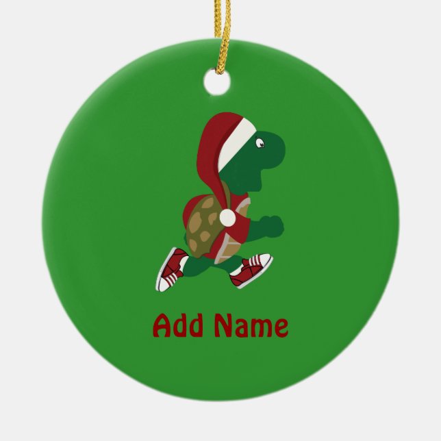 Christmas Running Turtle Ceramic Ornament (Front)