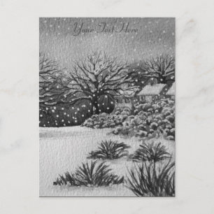 Christmas rural cottages snow scene art holiday postcard