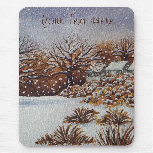 Christmas rural cottages snow scene art mouse pad (Front)