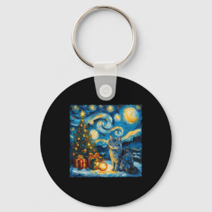 Christmas Russian Blue Cat Art Van Gogh's The Star Key Ring