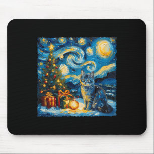Christmas Russian Blue Cat Art Van Gogh's The Star Mouse Pad