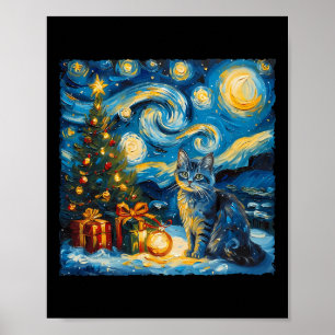 Christmas Russian Blue Cat Art Van Gogh's The Star Poster