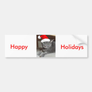 Christmas Russian Blue Grey Cat Bumper Sticker