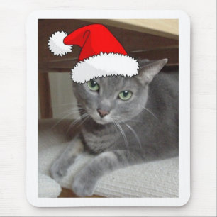 Christmas Russian Blue Grey Cat Mouse Pad