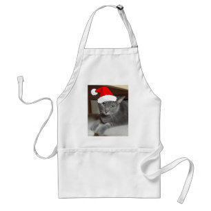 Christmas Russian Blue Grey Cat Standard Apron