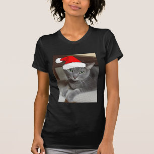 Christmas Russian Blue Grey Cat T-Shirt