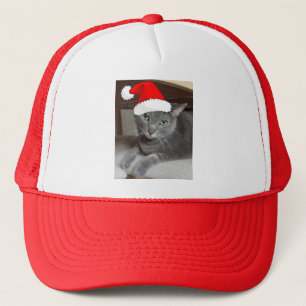 Christmas Russian Blue Grey Cat Trucker Hat