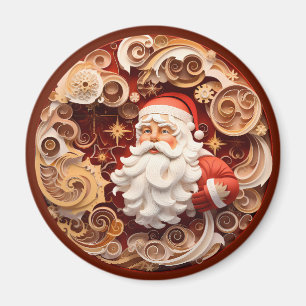 Christmas Rust Brown Santa 3d Wood Look Magnet