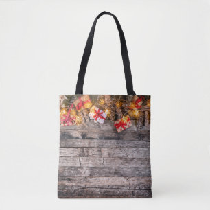 Christmas rustic background, wooden planks. tote bag