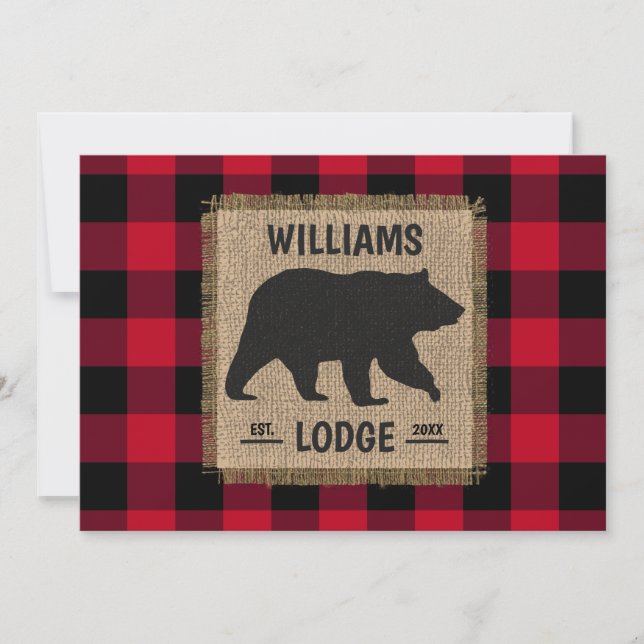 Christmas Rustic Bear Farmhouse Family Name Holiday Card (Front)