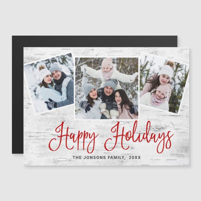 Christmas Rustic Birch Bark 3 PHOTO Magnetic Card (Front/Back)