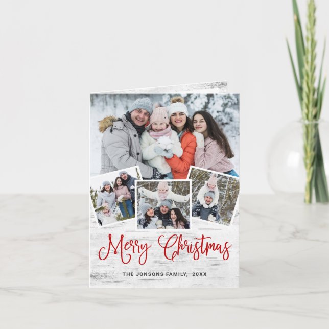 Christmas Rustic Birch Bark 4 PHOTO Greeting Holiday Card (Front)