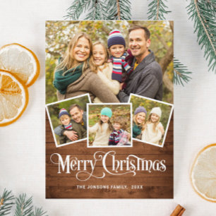 Christmas Rustic Blue Wood 4 PHOTO Magnetic Card