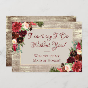 Christmas Rustic Boho Burgundy Gold Bridal Party Invitation