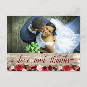 Christmas Rustic Boho Burgundy Gold Thanks Photo Postcard