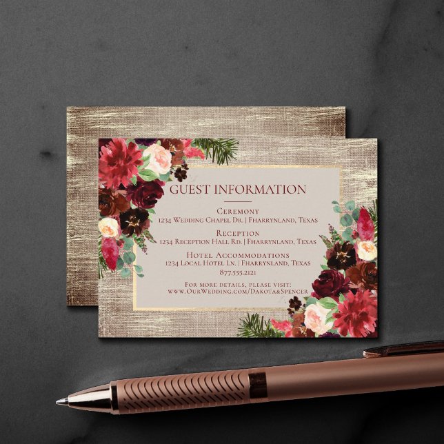 Christmas Rustic Boho Burgundy Guest Information Enclosure Card (Creator Uploaded)