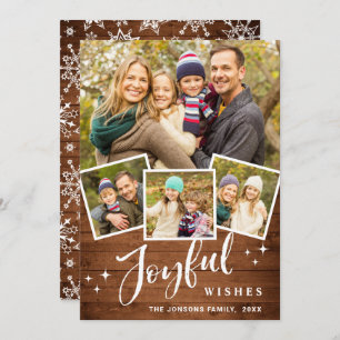 Christmas Rustic Brown Boho Wood 4 PHOTO Greeting Holiday Card