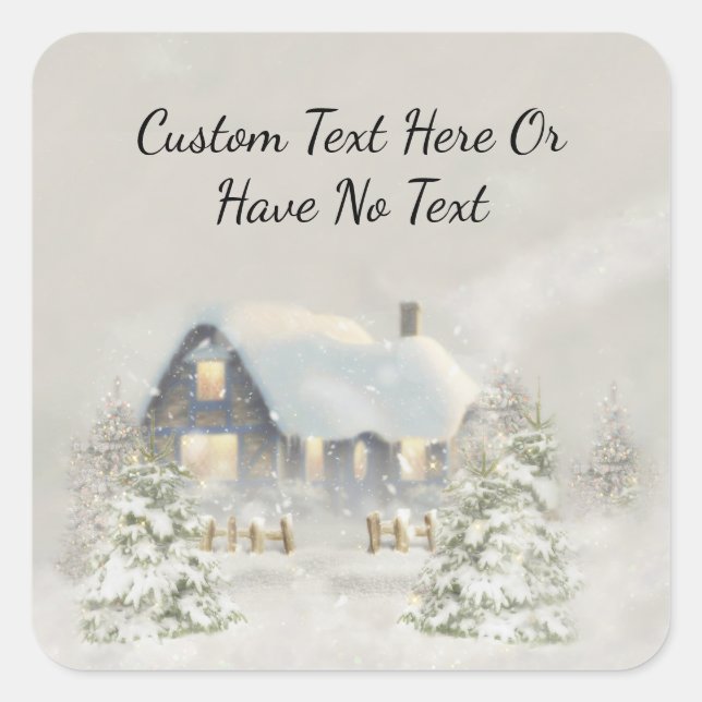 Christmas Rustic Cabin Winter Snow Woodland Forest Square Sticker (Front)