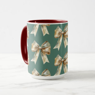 Christmas Rustic Chic Green Gold Bows  Mug