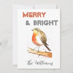 Christmas rustic chic watercolor robin bird Merry Invitation