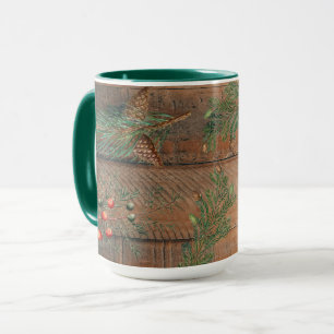 Christmas Rustic Conifers Pine Wood Mug