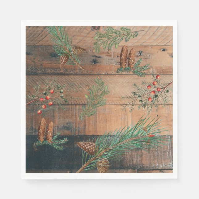 Christmas Rustic Conifers Pine Wood Napkin (Front)