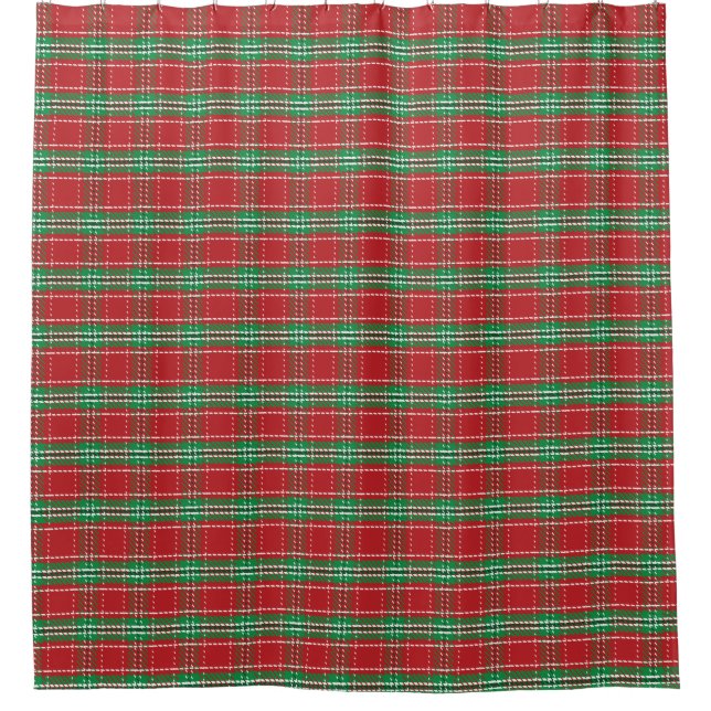 Christmas Rustic Farmhouse Red Holiday Red Plaid Shower Curtain (Front)